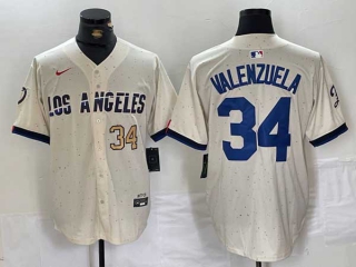 Men's MLB Los Angeles Dodgers #34 Toro Valenzuela Cream Gold Number 2024 City Connect Cool Base Nike Stitched Jersey