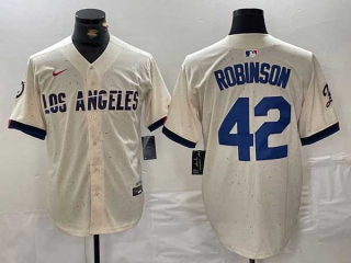 Men's MLB Los Angeles Dodgers #42 Jackie Robinson Cream 2024 City Connect Cool Base Nike Stitched Jersey
