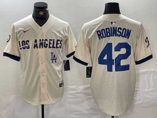 Men's MLB Los Angeles Dodgers #42 Jackie Robinson Cream Logo 2024 City Connect Cool Base Nike Stitched Jersey