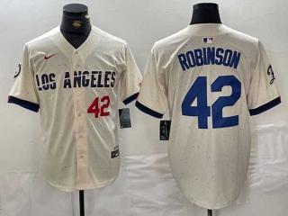 Men's MLB Los Angeles Dodgers #42 Jackie Robinson Cream Red Number 2024 City Connect Cool Base Nike Stitched Jersey