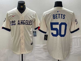 Men's MLB Los Angeles Dodgers #50 Mookie Betts Cream 2024 City Connect Cool Base Nike Stitched Jersey