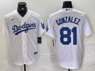 Men's MLB Los Angeles Dodgers #81 Victor Gonzalez White Cool Base Stitched Baseball Jersey