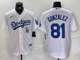 Men's MLB Los Angeles Dodgers #81 Victor Gonzalez White Logo Cool Base Stitched Baseball Jersey