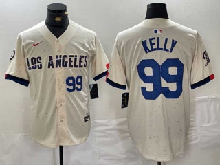 Men's MLB Los Angeles Dodgers #99 Joe Kelly Cream Blue Number 2024 City Connect Cool Base Nike Stitched Jersey