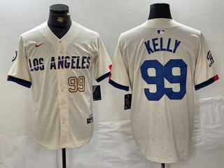 Men's MLB Los Angeles Dodgers #99 Joe Kelly Cream Gold Number 2024 City Connect Cool Base Nike Stitched Jersey