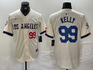 Men's MLB Los Angeles Dodgers #99 Joe Kelly Cream Red Number 2024 City Connect Cool Base Nike Stitched Jersey