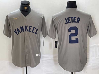 Men's MLB New York Yankees #2 Derek Jeter Gray Cool Base Stitched Baseball Jersey