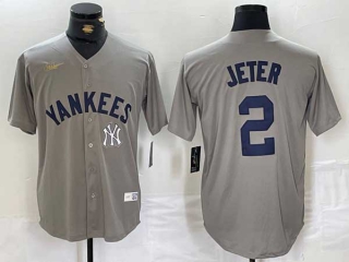 Men's MLB New York Yankees #2 Derek Jeter Gray Logo Cool Base Stitched Baseball Jersey