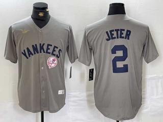 Men's MLB New York Yankees #2 Derek Jeter Gray Logo Cool Base Stitched Baseball Jerseys