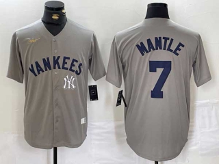 Men's MLB New York Yankees #7 Mickey Mantle Gray Logo Cool Base Stitched Baseball Jersey