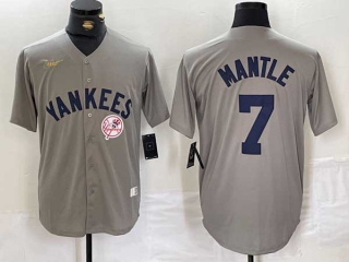 Men's MLB New York Yankees #7 Mickey Mantle Gray Logo Cool Base Stitched Baseball Jerseys