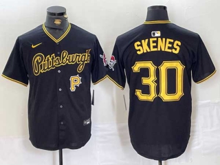 Men's MLB Pittsburgh Pirates #30 Paul Skenes Black Logo With Patch Cool Base Nike Stitched Jersey