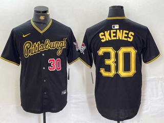 Men's MLB Pittsburgh Pirates #30 Paul Skenes Black Red Number With Patch Cool Base Nike Stitched Jersey