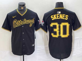 Men's MLB Pittsburgh Pirates #30 Paul Skenes Black With Patch Cool Base Nike Stitched Jersey