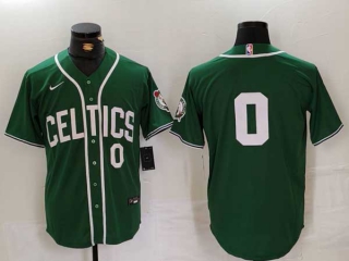 Men's NBA Boston Celtics #0 Jayson Tatum Green White Number With Patch Stitched Nike Baseball Jersey