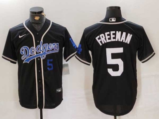 Men's MLB Los Angeles Dodgers #5 Freddie Freeman Black Blue Number Cool Base With Patch Stitched Baseball Jersey