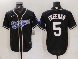 Men's MLB Los Angeles Dodgers #5 Freddie Freeman Black Cool Base With Patch Stitched Baseball Jersey