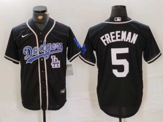 Men's MLB Los Angeles Dodgers #5 Freddie Freeman Black Logo Cool Base With Patch Stitched Baseball Jersey