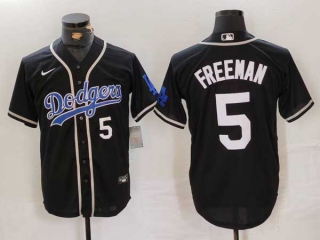 Men's MLB Los Angeles Dodgers #5 Freddie Freeman Black White Number Cool Base With Patch Stitched Baseball Jersey