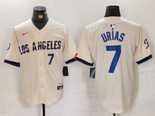 Men's MLB Los Angeles Dodgers #7 Julio Urias Cream Blue Number 2024 City Connect Limited Stitched Jersey