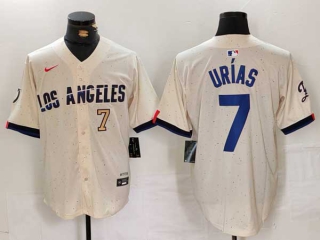 Men's MLB Los Angeles Dodgers #7 Julio Urias Cream Gold Number 2024 City Connect Limited Stitched Jersey