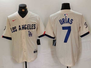 Men's MLB Los Angeles Dodgers #7 Julio Urias Cream Logo 2024 City Connect Limited Stitched Jersey