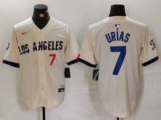 Men's MLB Los Angeles Dodgers #7 Julio Urias Cream Red Number 2024 City Connect Limited Stitched Jersey