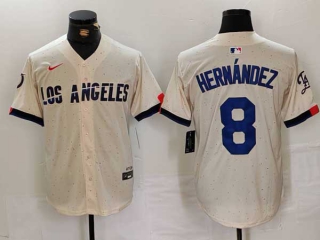 Men's MLB Los Angeles Dodgers #8 Kike Hernandez Cream 2024 City Connect Limited Stitched Jersey