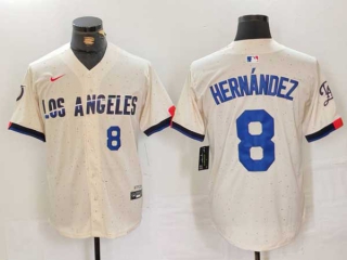 Men's MLB Los Angeles Dodgers #8 Kike Hernandez Cream Blue Number 2024 City Connect Limited Stitched Jersey