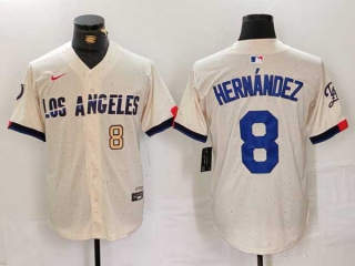 Men's MLB Los Angeles Dodgers #8 Kike Hernandez Cream Gold Number 2024 City Connect Limited Stitched Jersey