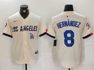 Men's MLB Los Angeles Dodgers #8 Kike Hernandez Cream Logo 2024 City Connect Limited Stitched Jersey