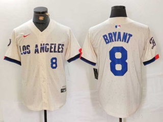 Men's MLB Los Angeles Dodgers #8 Kobe Bryant Cream Blue Number 2024 City Connect Limited Stitched Jersey