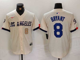 Men's MLB Los Angeles Dodgers #8 Kobe Bryant Cream Gold Number 2024 City Connect Limited Stitched Jersey