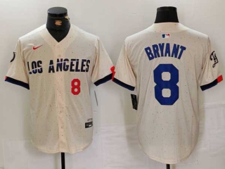 Men's MLB Los Angeles Dodgers #8 Kobe Bryant Cream Red Number 2024 City Connect Limited Stitched Jersey