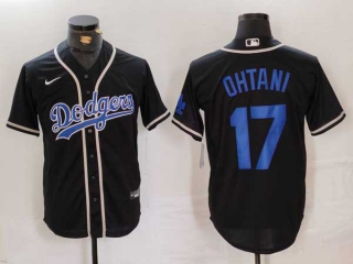 Men's MLB Los Angeles Dodgers #17 Shohei Ohtani Black Cool Base With Patch Stitched Baseball Jersey