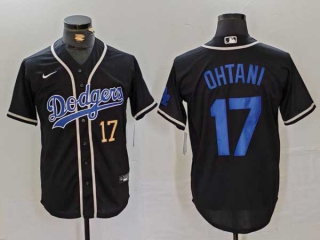 Men's MLB Los Angeles Dodgers #17 Shohei Ohtani Black Gold Number Cool Base With Patch Stitched Baseball Jersey