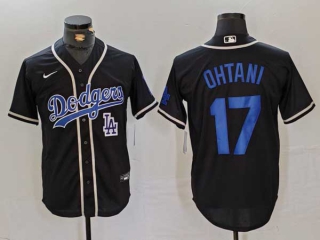 Men's MLB Los Angeles Dodgers #17 Shohei Ohtani Black Logo Cool Base With Patch Stitched Baseball Jersey