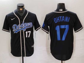 Men's MLB Los Angeles Dodgers #17 Shohei Ohtani Black White Number Cool Base With Patch Stitched Baseball Jersey