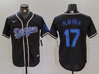 Men's MLB Los Angeles Dodgers #17 大谷翔平 Black Cool Base With Patch Stitched Baseball Jersey