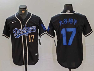 Men's MLB Los Angeles Dodgers #17 大谷翔平 Black Gold Number Cool Base With Patch Stitched Baseball Jersey