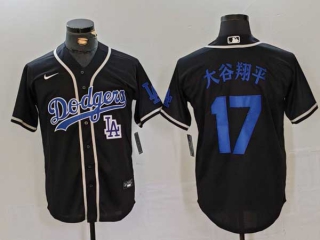 Men's MLB Los Angeles Dodgers #17 大谷翔平 Black Logo Cool Base With Patch Stitched Baseball Jersey