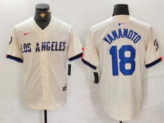 Men's MLB Los Angeles Dodgers #18 Yoshinobu Yamamoto Cream 2024 City Connect Limited Stitched Jersey