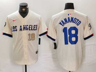 Men's MLB Los Angeles Dodgers #18 Yoshinobu Yamamoto Cream Gold Number 2024 City Connect Limited Stitched Jersey