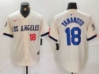 Men's MLB Los Angeles Dodgers #18 Yoshinobu Yamamoto Cream Red Number 2024 City Connect Limited Stitched Jersey