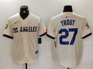 Men's MLB Los Angeles Dodgers #27 Mike Trout Cream 2024 City Connect Limited Stitched Jersey