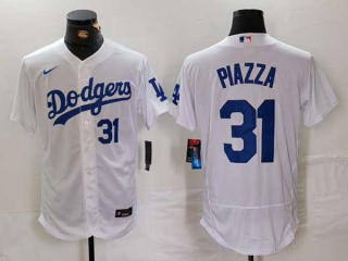 Men's MLB Los Angeles Dodgers #31 Mike Piazza White Blue Number Flex Base Stitched Nike Baseball Jersey