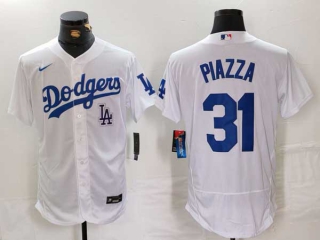 Men's MLB Los Angeles Dodgers #31 Mike Piazza White Logo Flex Base Stitched Nike Baseball Jersey