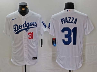 Men's MLB Los Angeles Dodgers #31 Mike Piazza White Red Number Flex Base Stitched Nike Baseball Jersey