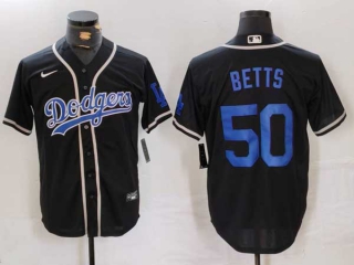 Men's MLB Los Angeles Dodgers #50 Mookie Betts Black Cool Base With Patch Stitched Baseball Jersey