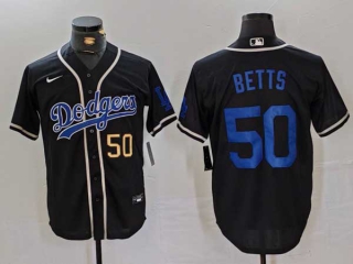 Men's MLB Los Angeles Dodgers #50 Mookie Betts Black Gold Number Cool Base With Patch Stitched Baseball Jersey